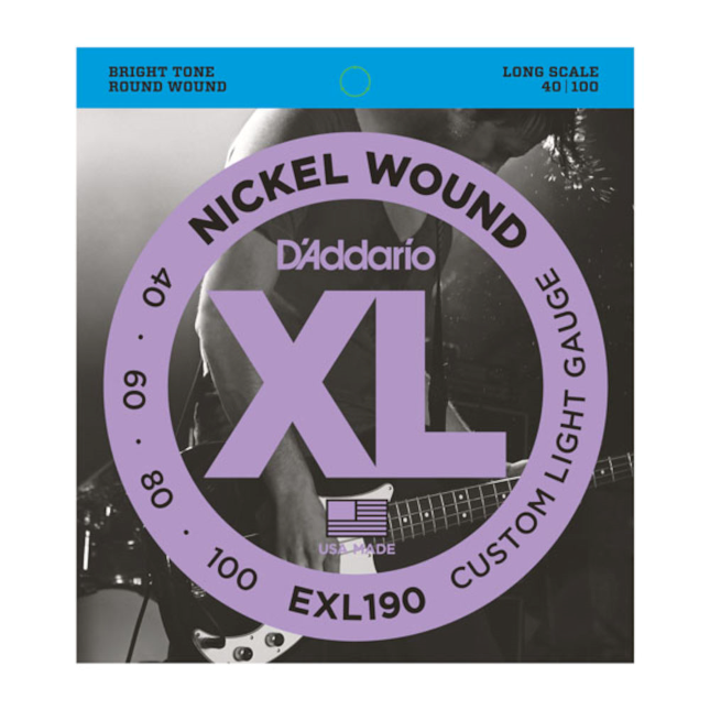 Cordes pour guitare basse électrique - ″Nickel Wound″ - 40/100 - Jeu de 4  cordes